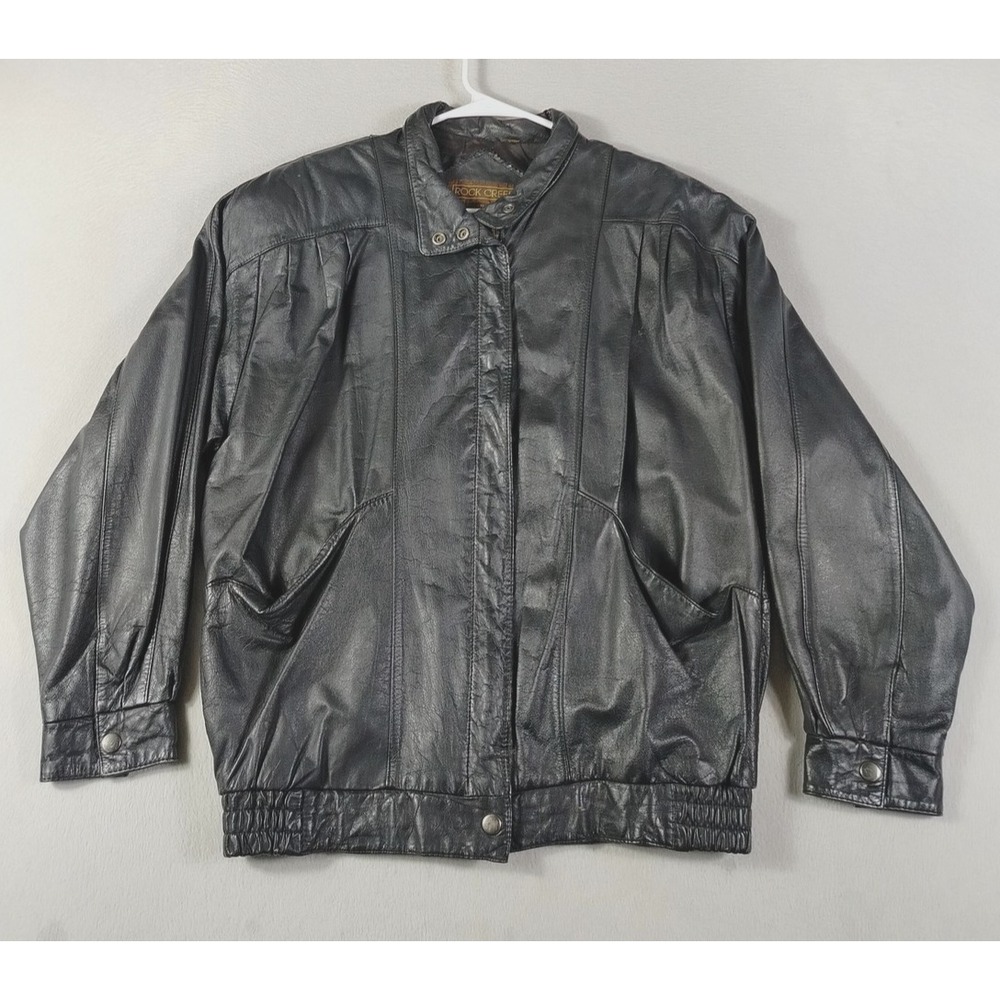 Vintage Rock Creek Leather Jacket Mens Small Black Bomber Elastic Hem Collared